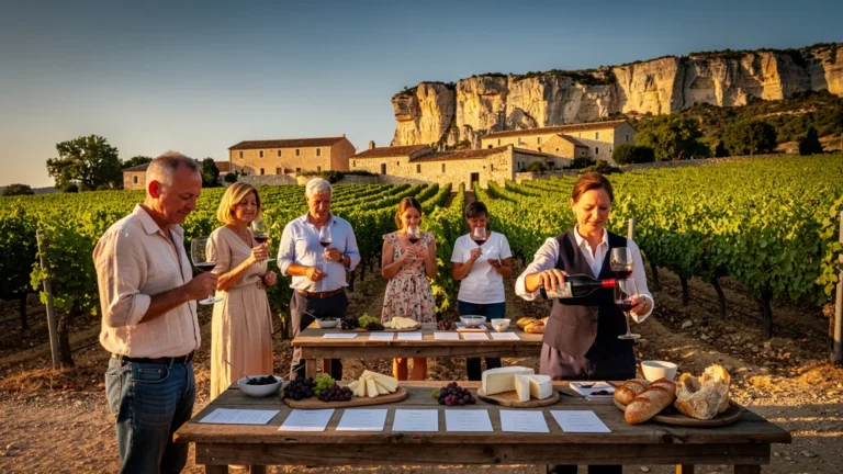 Vignoble près d'Aiguèze avec dégustation de vin, ambiance entre surprises techniques et déceptions